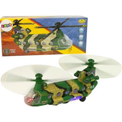 LEANToys Import Vojenská helikoptéra Obrovská křídla Světla zni Moro