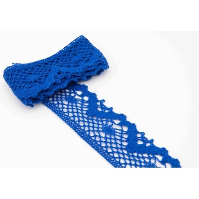 Bavlněná paličkovaná krajka - královská modrá - šířka 3,9 cm