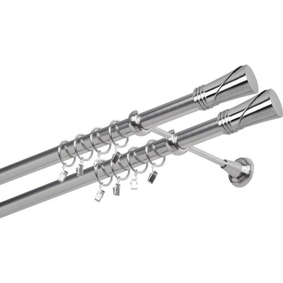OK-GarnýžeCZ Garnýž kovová dvouřadá 25/25mm Duncan double nerez 210 cm do stěny / kroužky s žabkou
