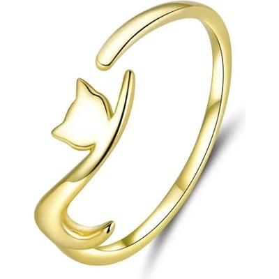 Grace Silver Jewellery Stříbrný pozlacený prsten s motivem kočky stříbro P SCR220-B Zlatá
