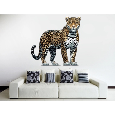 Nalepte.cz Leopard textilní prelepiteľná nálepka na stenu list 45 x 44 cm