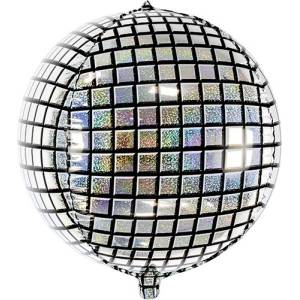 Party Deco Фолиев Балон Диско Топка, Сребърно и Черно, 40см (fb36)