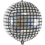Party Deco Фолиев Балон Диско Топка, Сребърно и Черно, 40см (fb36)