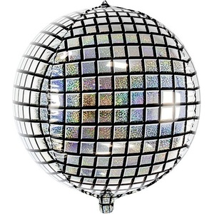 Party Deco Фолиев Балон Диско Топка, Сребърно и Черно, 40см (fb36)