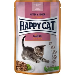 Happy Cat MIS Kitten & Junior Farm Duck - паучове за подрастващи котенца от 2-рия до 6-ия месец, с патешко месо в сос, 85 гр, Германия - 70625