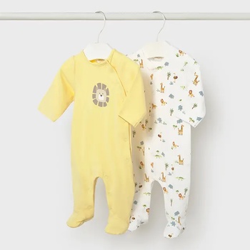 Mayoral Сет 2 гащеризона дълги в жълт цвят с лъвче за новородено момче Mayoral