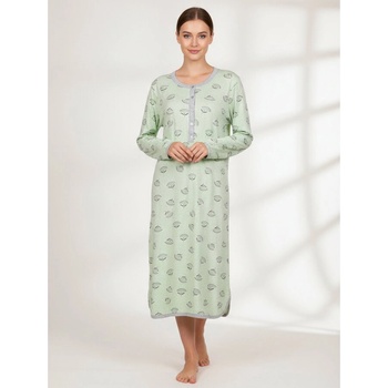 Зелена макси нощница с дълъг ръкав на цветя