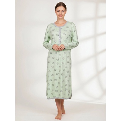 Зелена макси нощница с дълъг ръкав на цветя