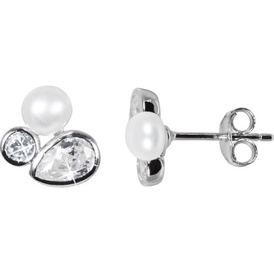 JwL Luxury Pearls trblietavé náušnice s pravou perlou a kryštály JL0545