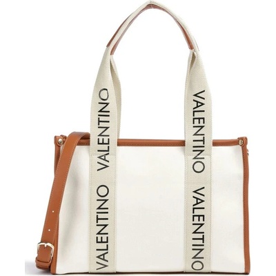 Valentino bags plátěná taška přes rameno krémová hnědá