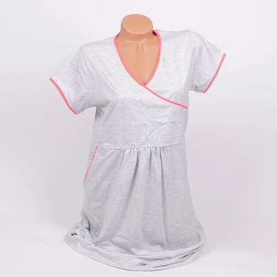 Памучна нощница за бременни в светлосив цвят