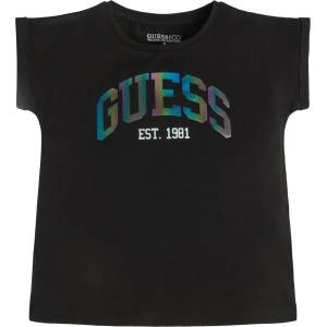 GUESS Тениска с къс ръкав в черно за момиче с голям цветен надпис Guess - moliv - 20,71 лв