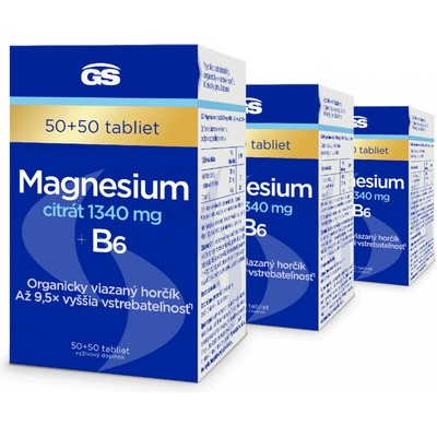 GS Magnesium citrát 1340 mg + B6 3 × 100 tabliet