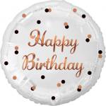 GoDan Бял фолиев балон „Happy Birthday с точки в розово злато (FG-OHBB)