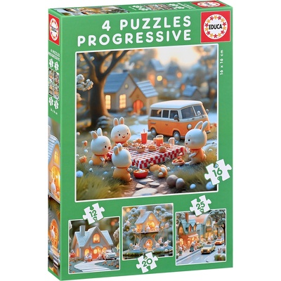 Educa Детски пъзел Educa 4 в 1 - Заешки град (EDU20217)