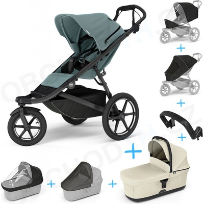 Thule Set 7v1 Urban Glide 3 Mid blue 2024 + pláštěnka + ochranná síť + madlo + korba Soft beige + pláštěnka + ochranná síť na korbu