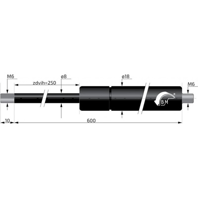 Plynová vzpěra Berthold Marx 600 mm, 100N, 08/18 M6