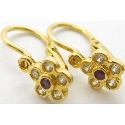 Klenoty Budín zlaté dětské náušnice dětské náušnicky s rubíny a zirkony 5331106