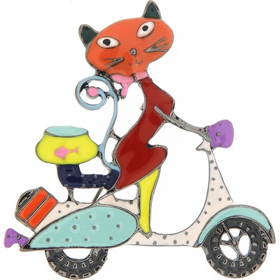Biju brož kočička na skútru oranžová 9001670-4