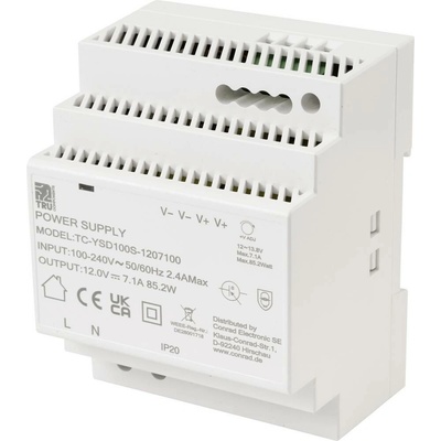 TRU COMPONENTS TC-13710884 síťový zdroj na DIN lištu Spotřeba (Stand-By) 0.3 W 12 V/DC 7.1 A 85.2 W Počet výstupů:1 x Ob