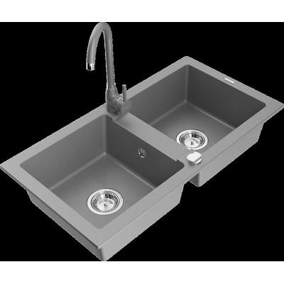 Mario гранитна мивка с 2 камери и кухненски смесител Telma, сив - 6504-71-670200-71 (6504-71-670200-71)