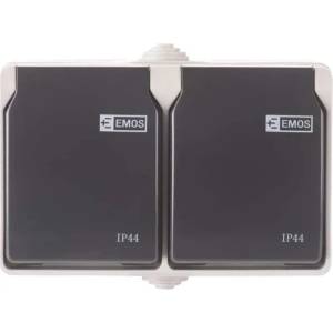 EMOS Двоен стенен контакт сиво-черен ip44 70958 (3104139711)