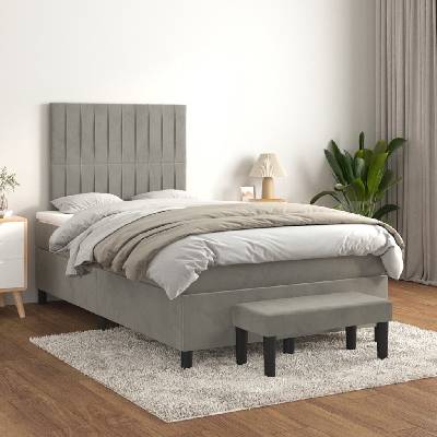 vidaXL 3137954 Boxspring postel s matrací samet / barva světle šedá