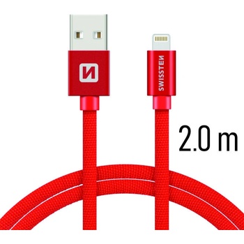 Swissten 71523306 USB 2.0 typ A na Lightning, USB 2.0, zástrčka A - zástrčka Lightning, opletený, 2m, červený