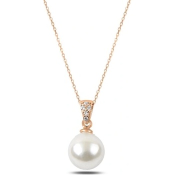 Olivie Strieborná retiazka s perličkou rose 3152