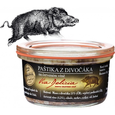 Via Delicia Paštika z divočáka na červeném víně 130 g – Zboží Dáma