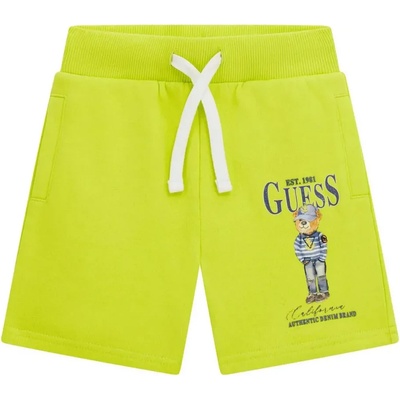 Guess Къси спортни панталони за мини момче в цвят лайм с мече и връзки Guess