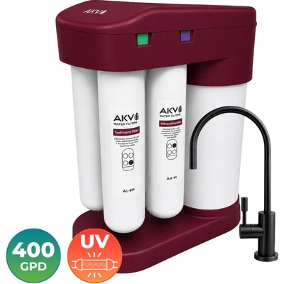 AKV RO TYTAN-400+UV Burgundy systém reverzní osmózy s vysokým výkonem 400 GPD s UV lampou