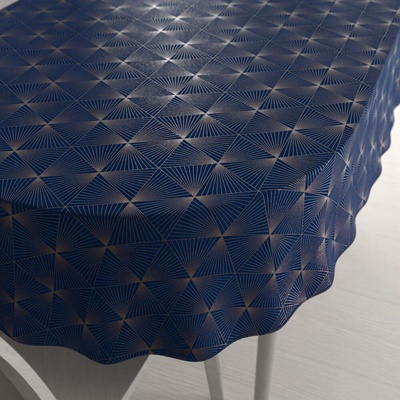 Biante Sametový oválný ubrus Isabela IBL-011 Rose Gold trojúhelníky na královsky modrém 100x140 cm
