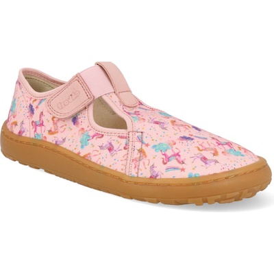 Froddo Plátené tenisky Barefoot Canvas T-bar Pink+ ružové jednorožce