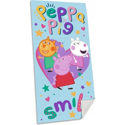 CurePink Osuška Peppa Pig Prasátko Pepa Úsměv 70 x 140 cm