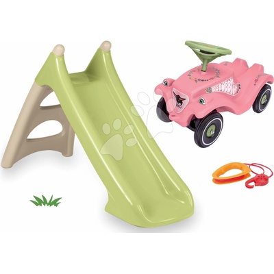 Smoby Set šmykľavka s vodnou hrou a odrážadlo Flower s lanom XS Slide Green Life dĺžka šmyku 90 cm