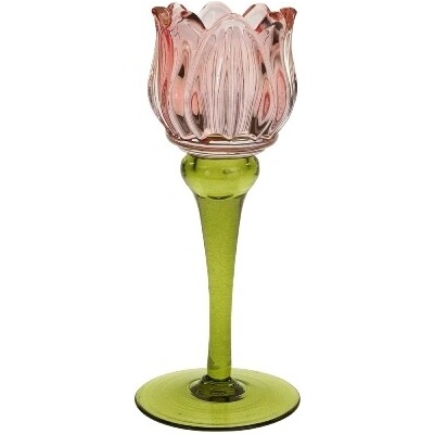 Werner Voss Sklenený svietnik Tulipán 18,5 cm ružová