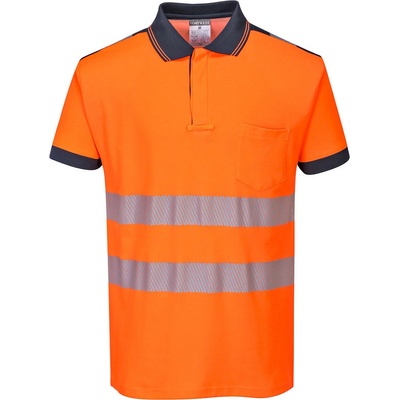 Portwest T180 HI-VIS Reflexná polokošeľa PW3 Fluorescenčno oranžová-Námornícka modrá S