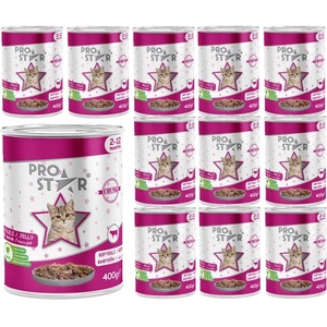 HERMOS Prostar Jelly Kitten Food with Beef - Пълоценна храна за подрастващи котки, консерва с говеждо в желе 400 гр х 12 броя в стек, Турция