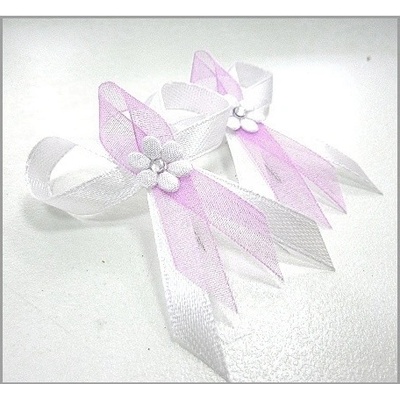 Svatební mašličky s kytičkou 4 cm - bílo- růžový šifon – Zbozi.Blesk.cz