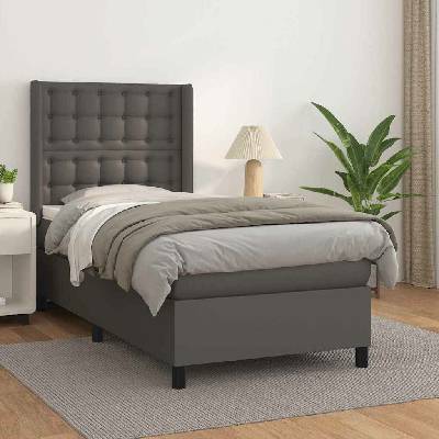 vidaXL Box spring postel s matrací 3132465 umělá kůže šedá
