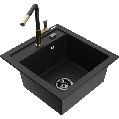 Mexen Vito мивка от гранит с 1 камера и кухненски смесител Flora, черен - 6503-77-670401-57-B (6503-77-670401-57-B)