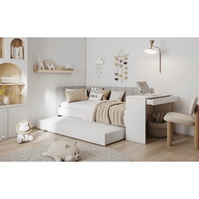 ArtBed Freya s prístelkou a so stolíkom biela / sivá (Amber 802)