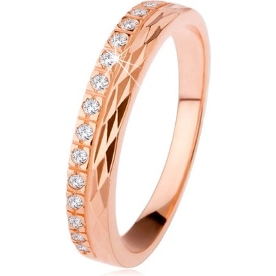 Šperky eshop Stříbrný prsten 925 měděné diamantový řez zirkonová linie SP35.11