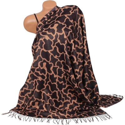 Кашмирен шал в черно и светлокафяво с ламе