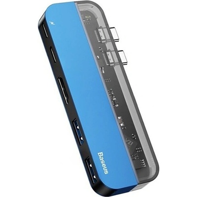 Докинг станция Baseus Transparent Series CAHUB-TS03, 1x Thunderbolt, 1x USB C, 2x USB A, 1x HDMI, синя (CAHUB-TS03 / 43567)