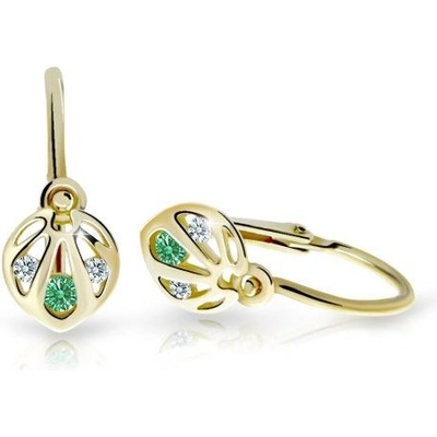 Danfil dětské náušnice C2265 ze žlutého zlata s kamínkem Emerald Green zapínání brizura