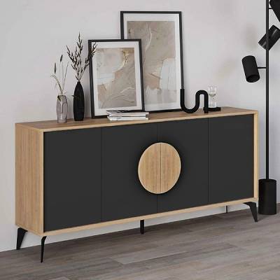 TopMebel Конзола Gora от меламин в сапфирен дъб - копринено черен цвят 180x40x82см