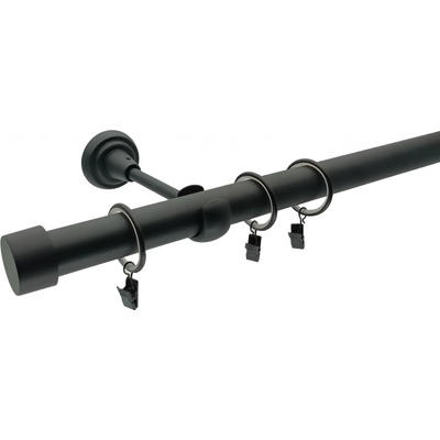KovovégarnýžeCZ Rullo elegance 25 mm Dvouřadá Kroužky s žabkou černá matná 200 cm