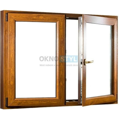 OKNOSTYL.cz dvoukřídlé plastové okno se štulpem REHAU 12500 x 11000 mm Bílá / Zlatý dub